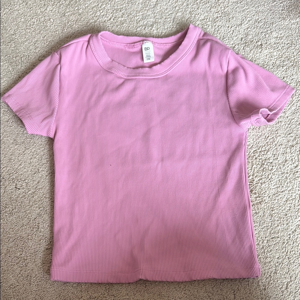bp Girls' Pink Ribbed Short-Sleeve Tee XXS